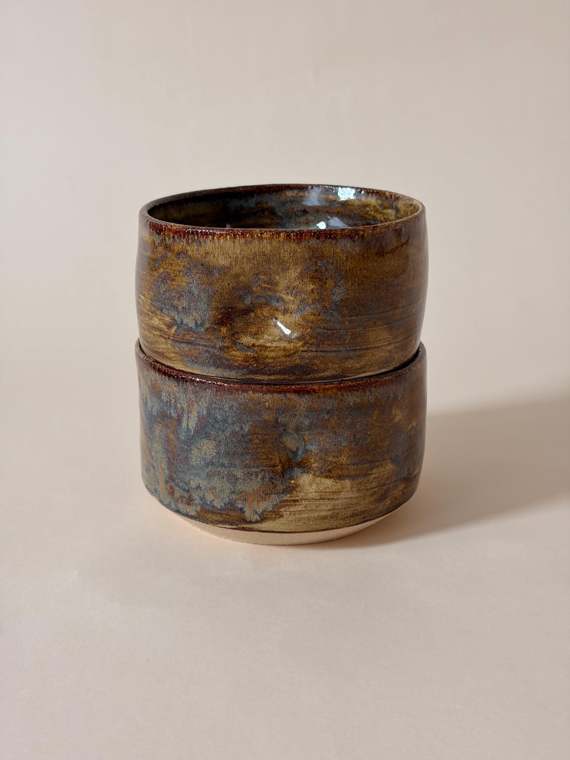 Stackable pinched Handmade Ceramic Soup Cup, Rusted Color