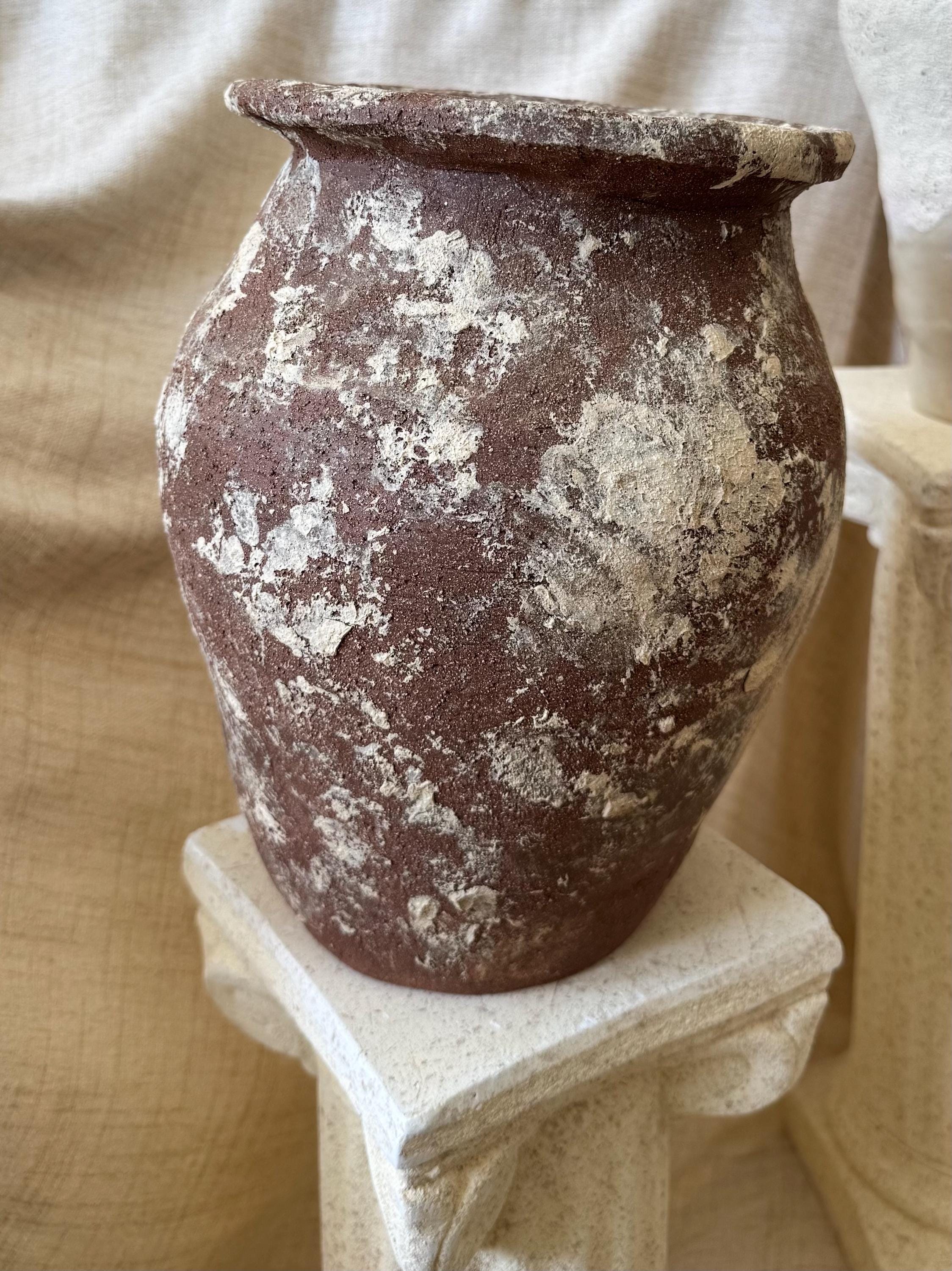 Handmade Ceramic Sculptural Vase: Natural Red Stoneware Vessel skewed organic shape