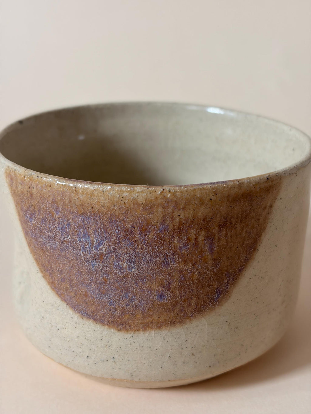 Stackable Handmade Pinched Ceramic Coffee Mug, Cream with Bold Abstract Detail