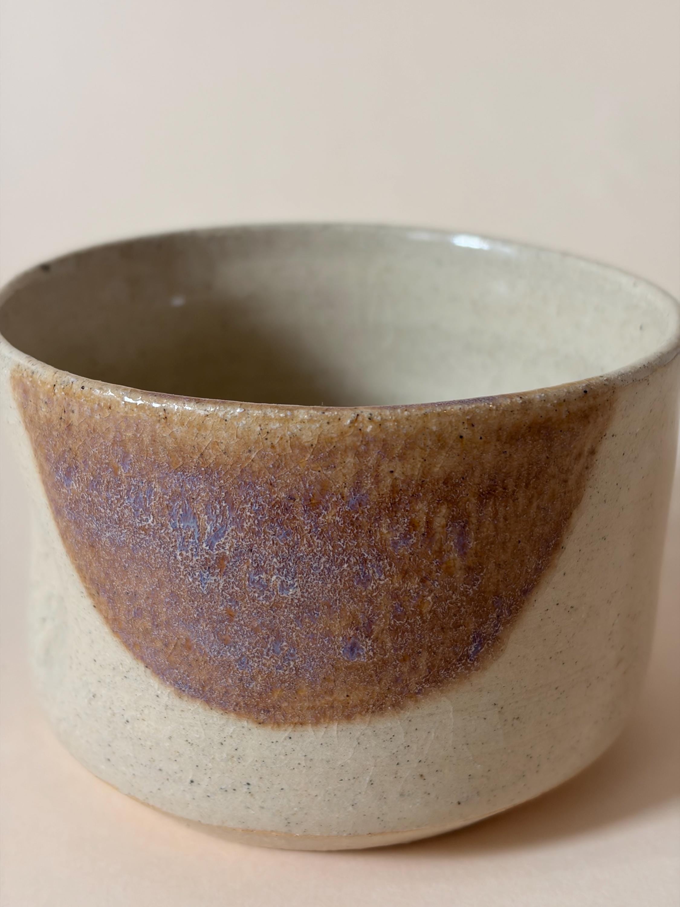 Stackable Handmade Pinched Ceramic Coffee Mug, Cream with Bold Abstract Detail