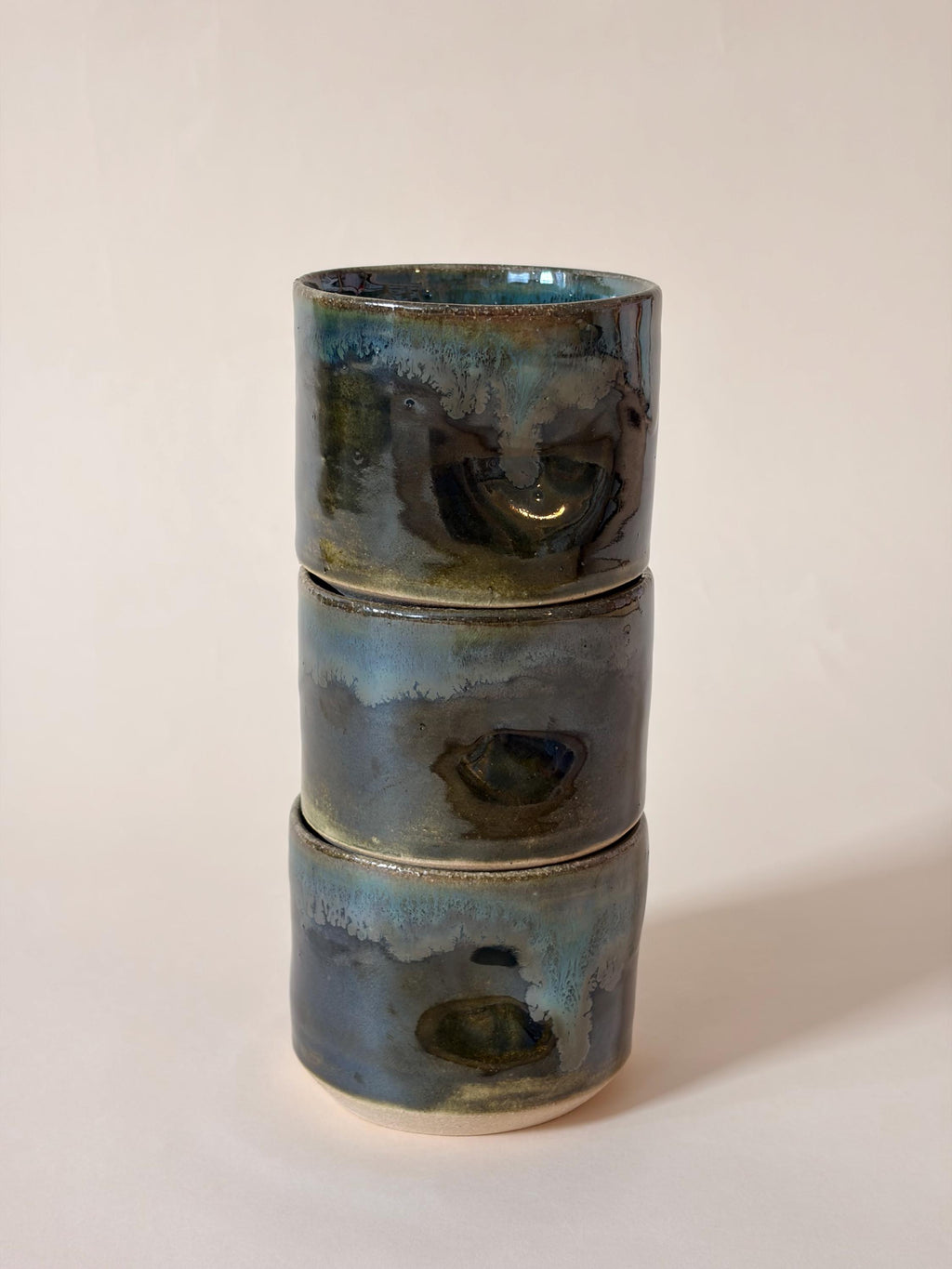 Stackable Handmade Pinched Small Ceramic Cappuccino Mug, Emerald