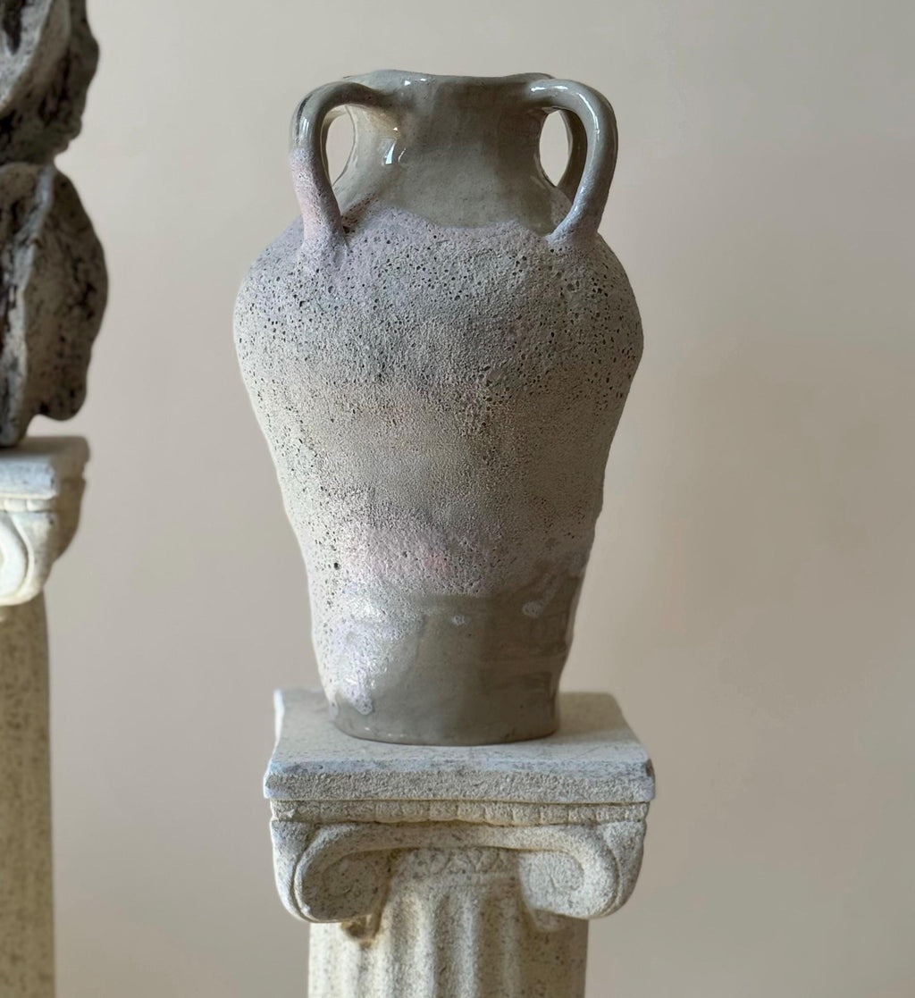 Handmade Ceramic Sculptural Vase: Organic Stoneware Vessel. Four Handles