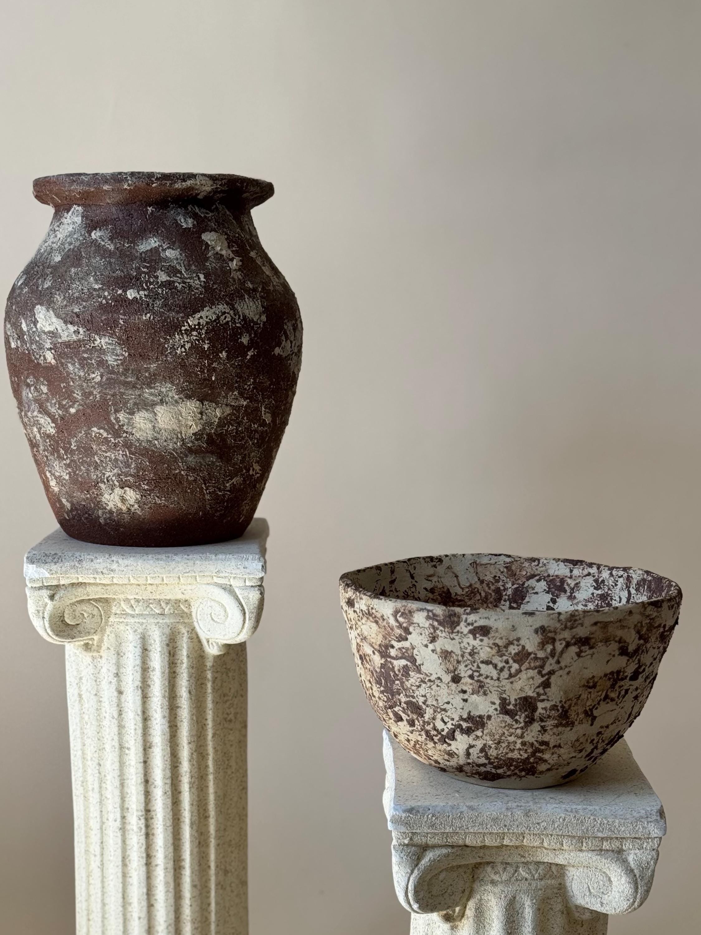 Handmade Ceramic Sculptural Vase: Natural Red Stoneware Vessel skewed organic shape