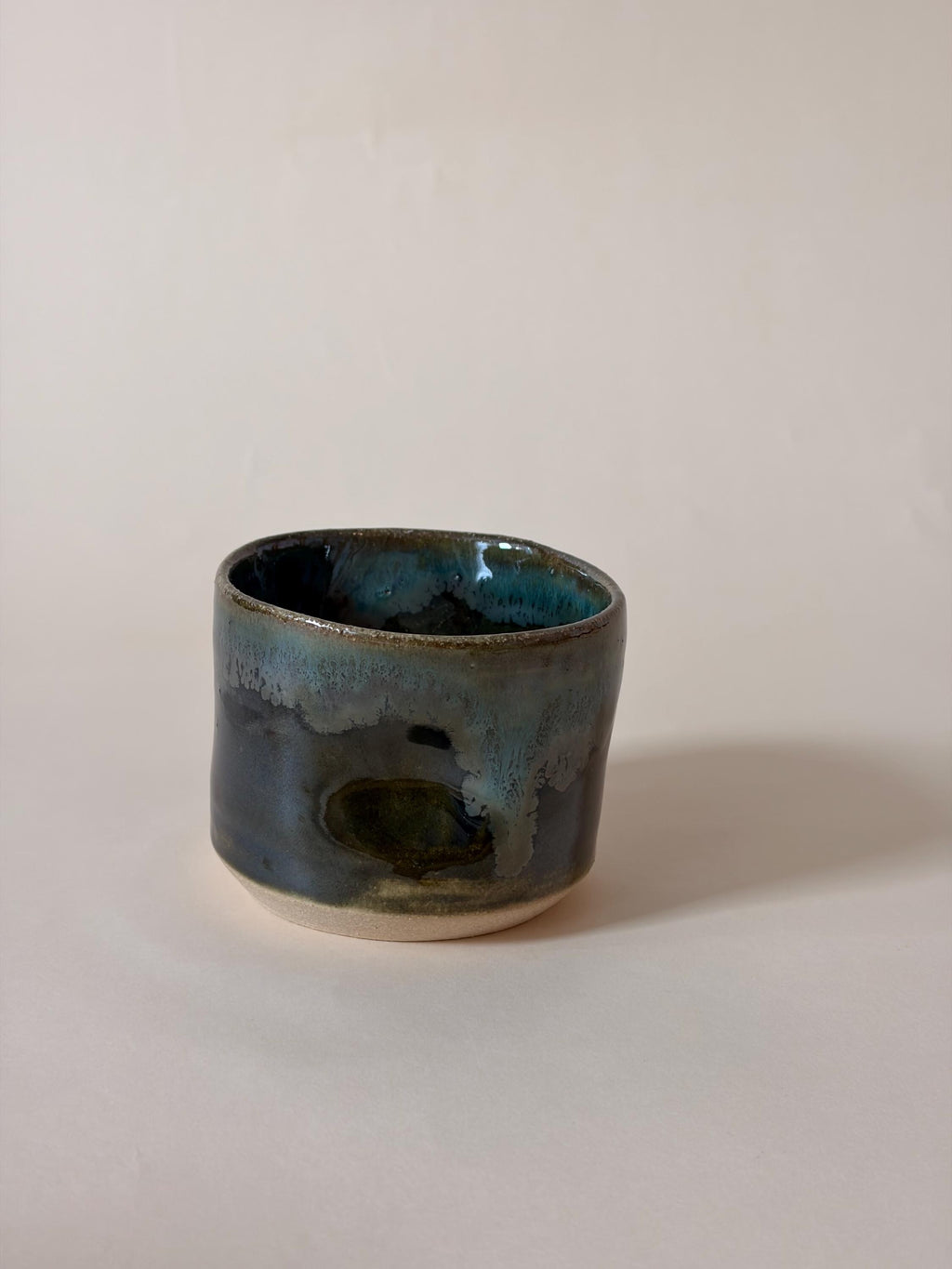 Stackable Handmade Pinched Small Ceramic Cappuccino Mug, Emerald