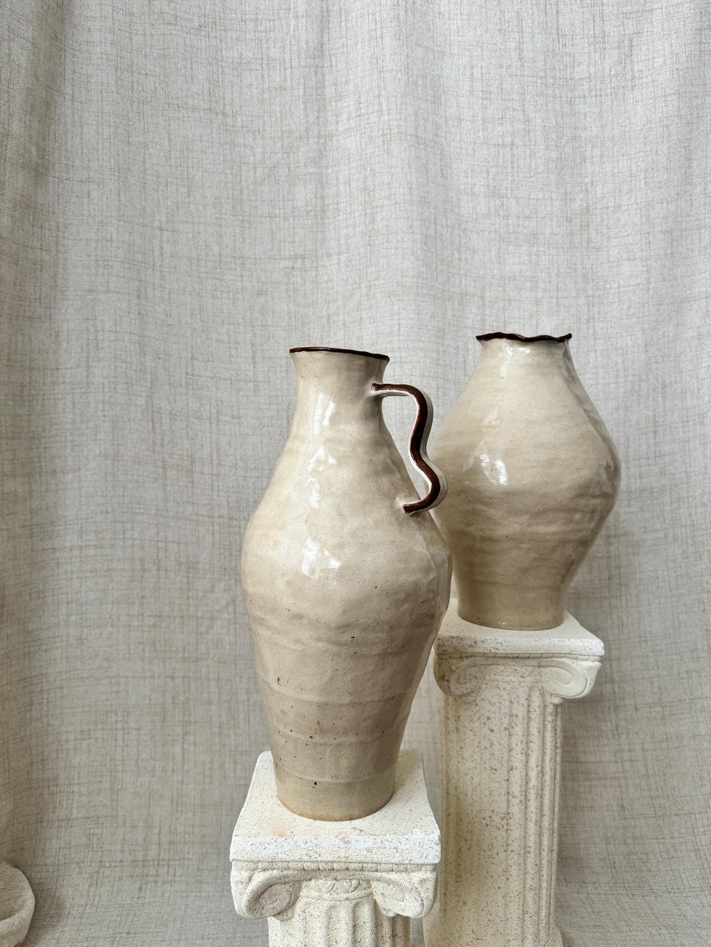 Handmade Ceramic Vase: Rustic Cream Vase with Brown Accent
