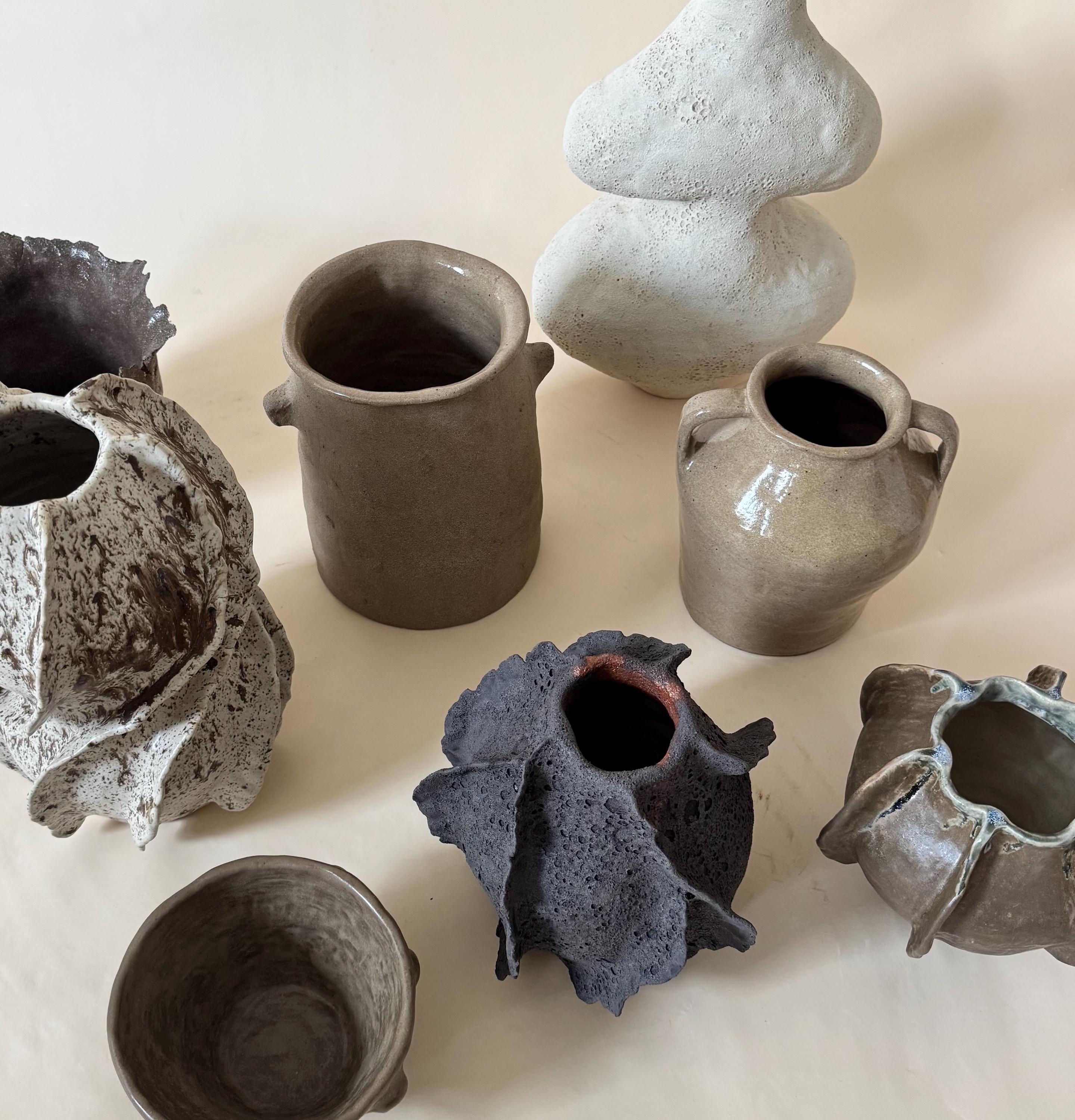 Handmade Speckled Clay Ceramic Vase: Rustic Golden Vessel