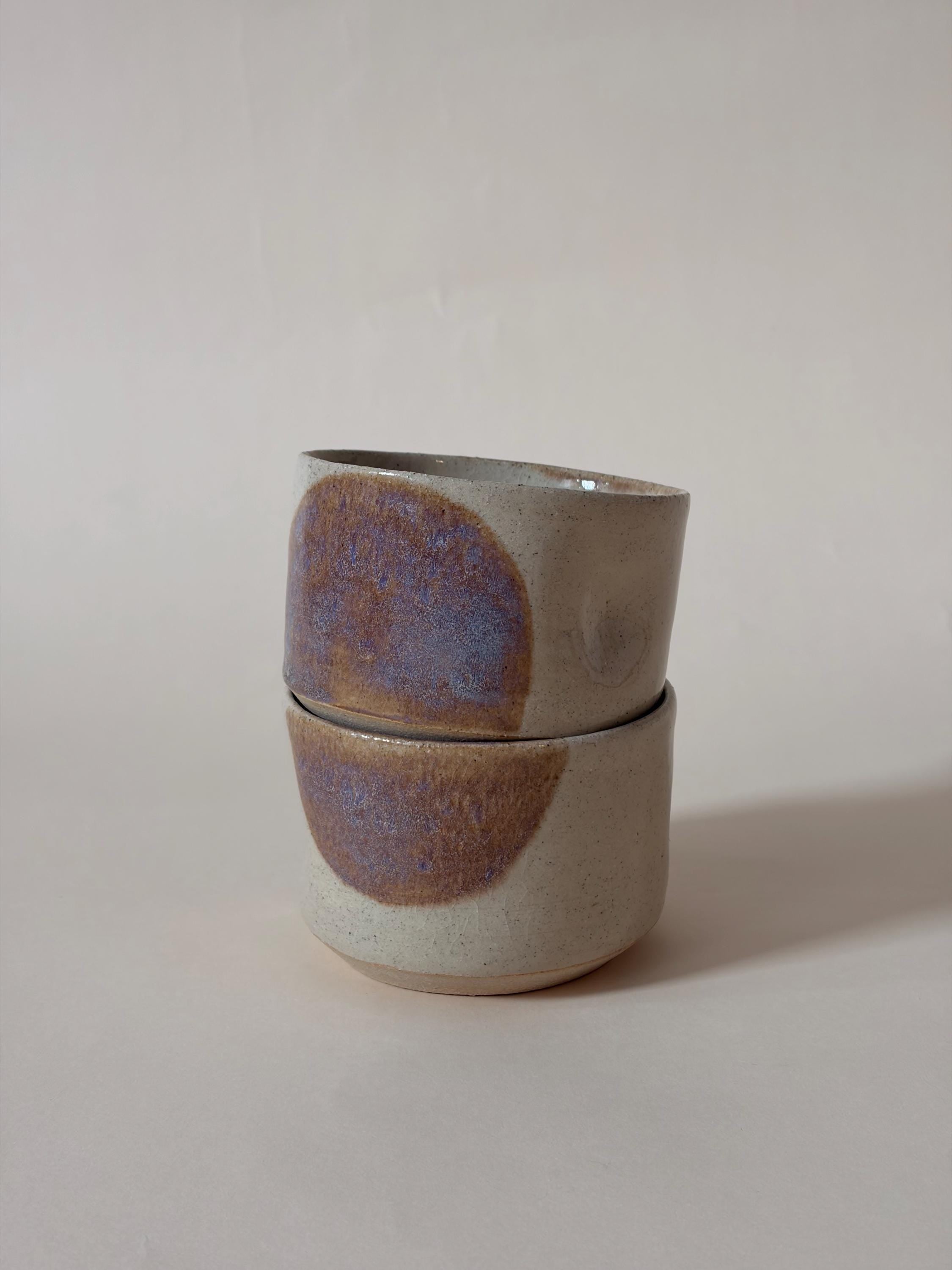 Stackable Handmade Pinched Ceramic Coffee Mug, Cream with Bold Abstract Detail