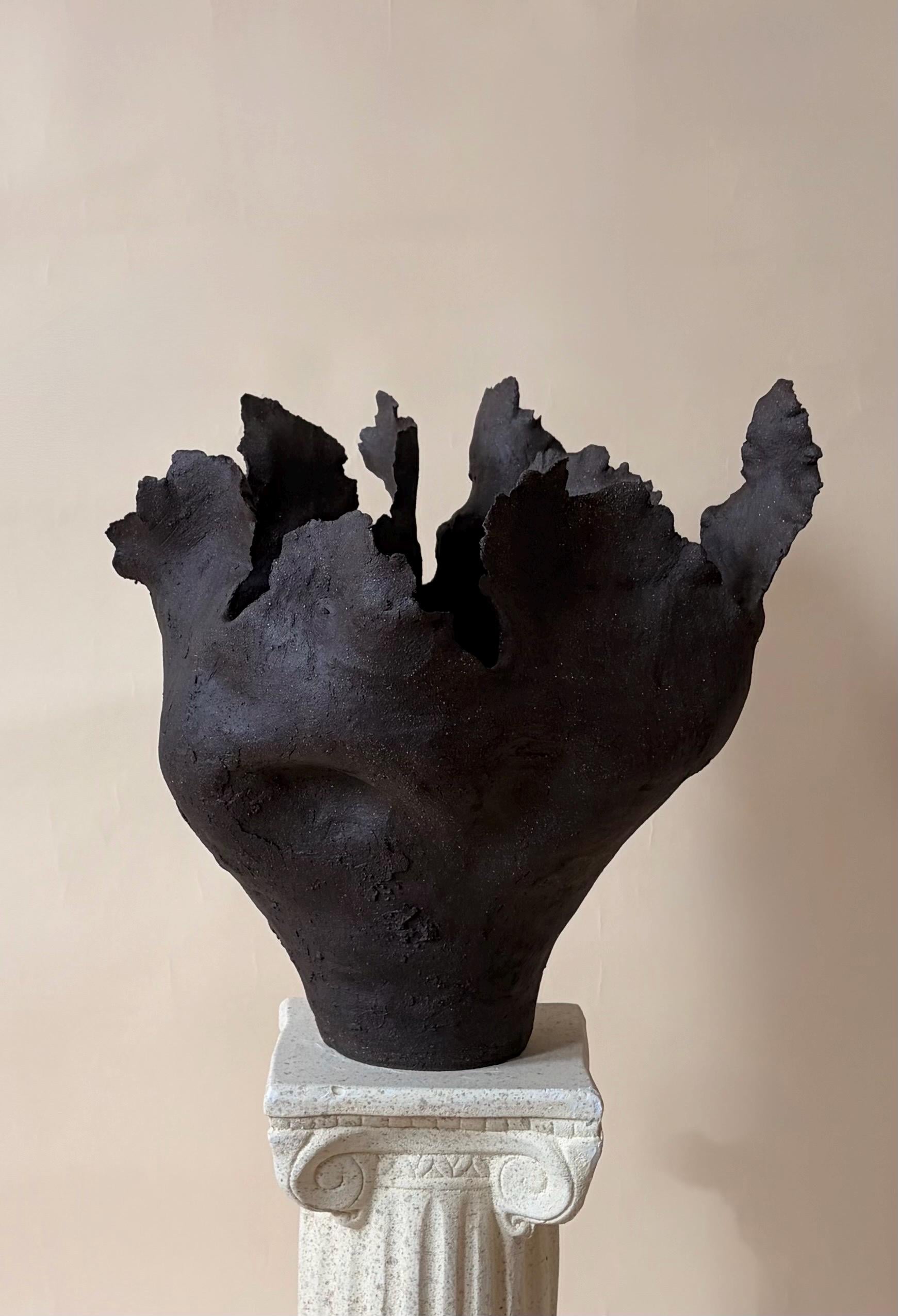 Handcrafted Black Ceramic Vase: Modern Organic Decor, Rustic Stoneware