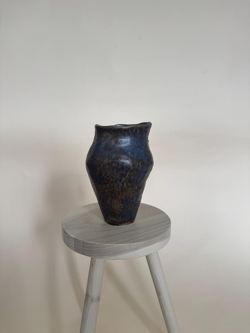 Handmade Ceramic Sculptural Vase: Organic Blue Stoneware Vessel
