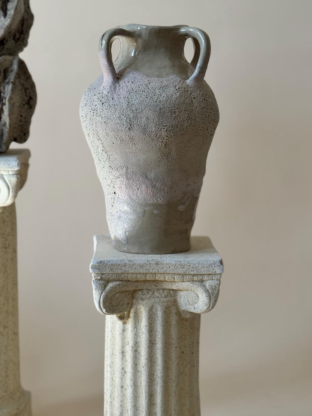 Handmade Ceramic Sculptural Vase: Organic Stoneware Vessel. Four Handles
