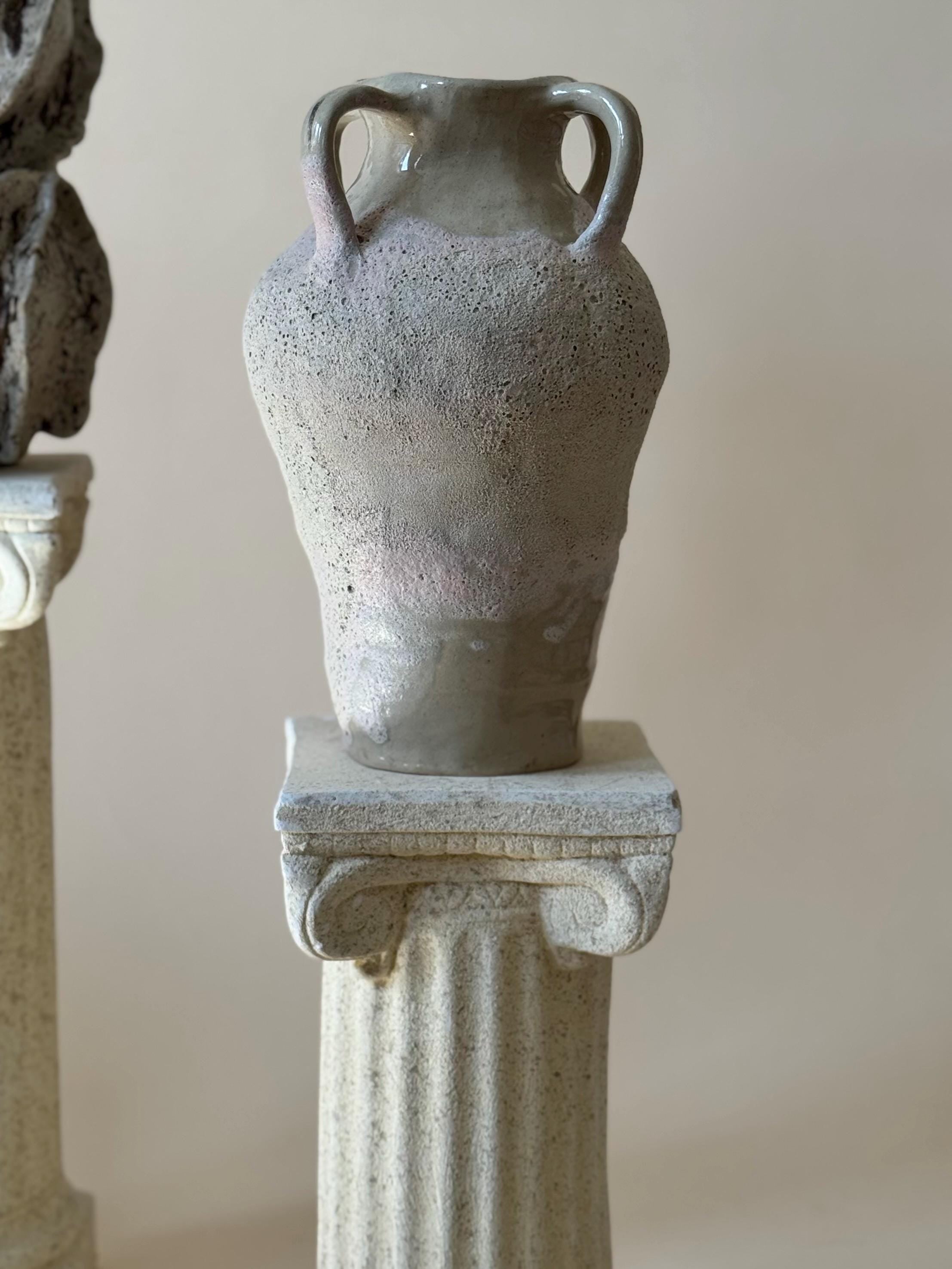 Handmade Ceramic Sculptural Vase: Organic Stoneware Vessel. Four Handles