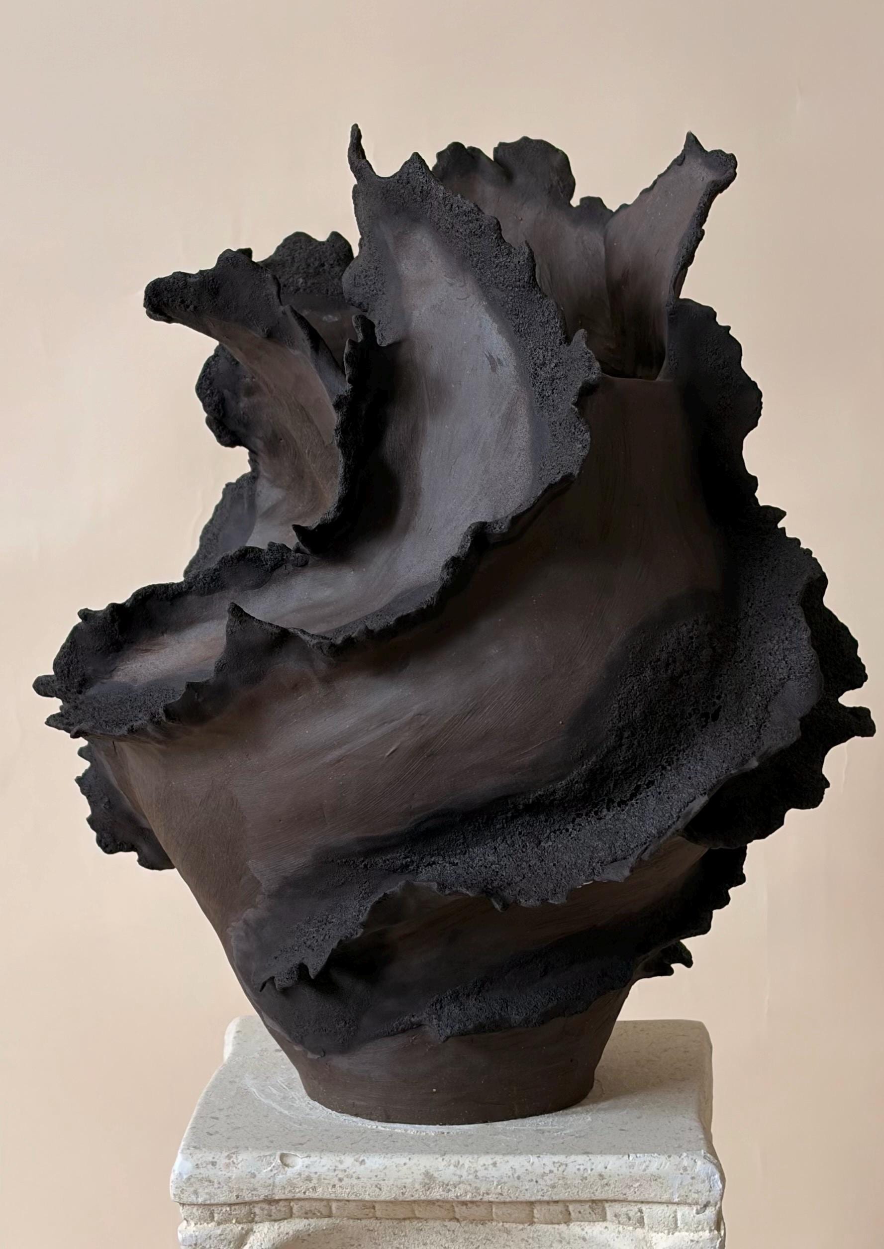 Handmade Ceramic Sculptural Vase: Volcanic Glaze Stoneware Vessel