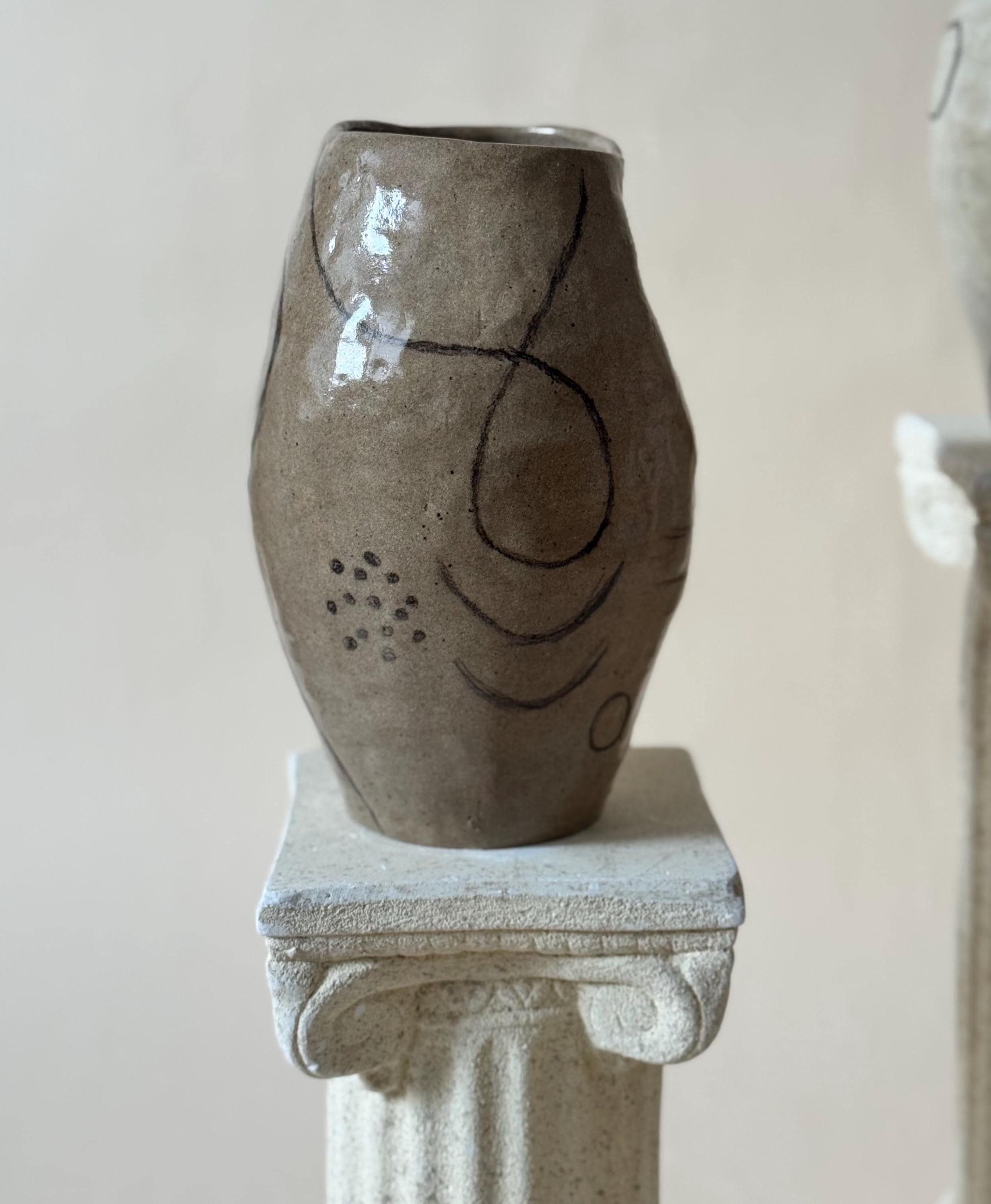 Handmade Ceramic Sculptural Vase: Organic Stoneware Vessel