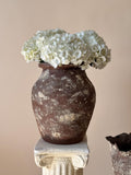 Handmade Ceramic Sculptural Vase: Natural Red Stoneware Vessel skewed organic shape