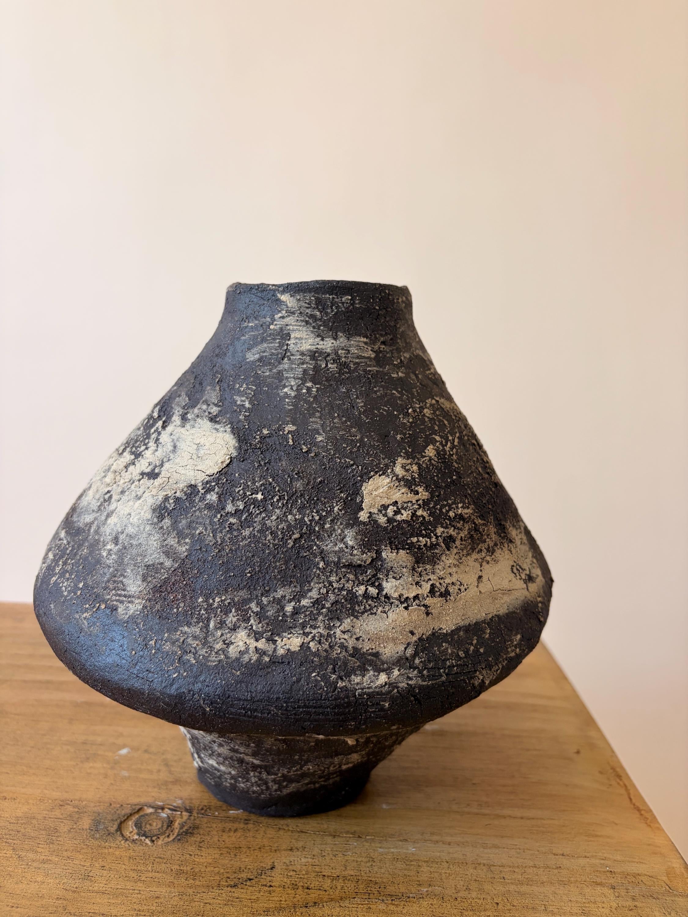 Handcrafted Black Ceramic Vase: Modern Organic Decor, Rustic Stoneware