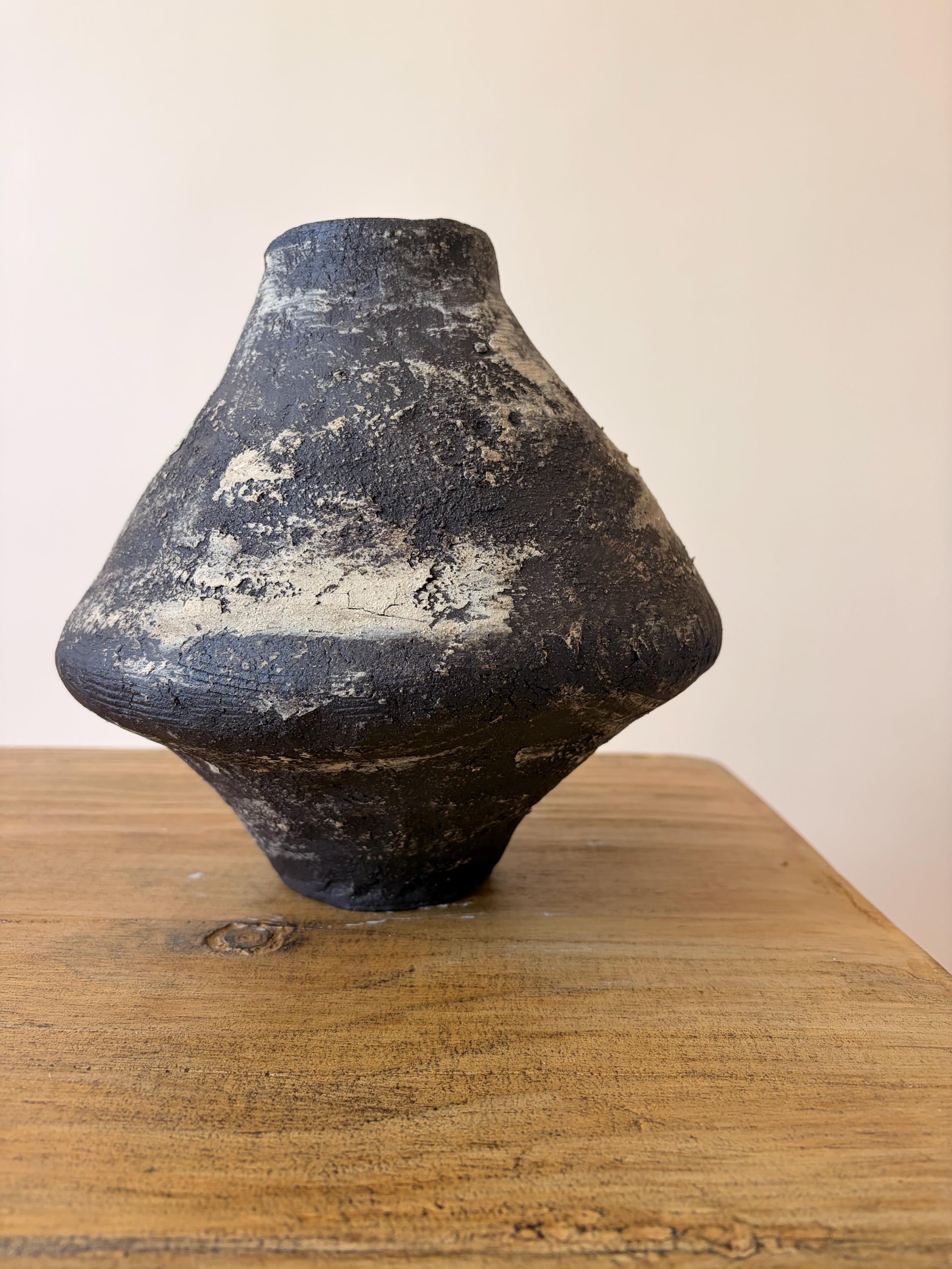 Handcrafted Black Ceramic Vase: Modern Organic Decor, Rustic Stoneware