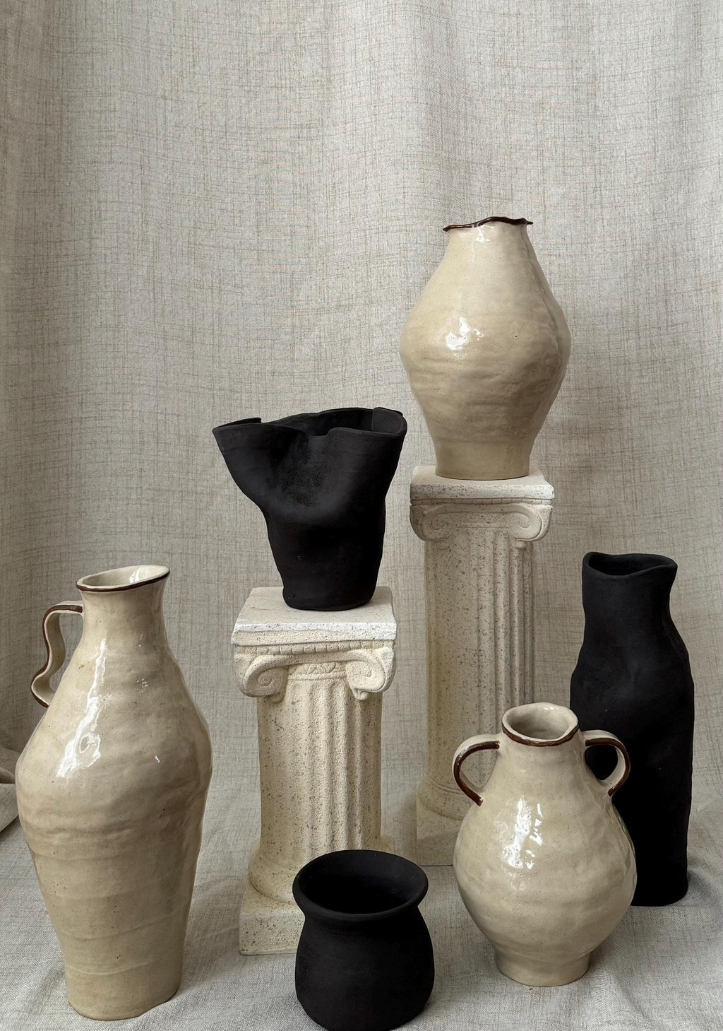 Handmade Ceramic Vase: Rustic Cream Vase with Brown Accent