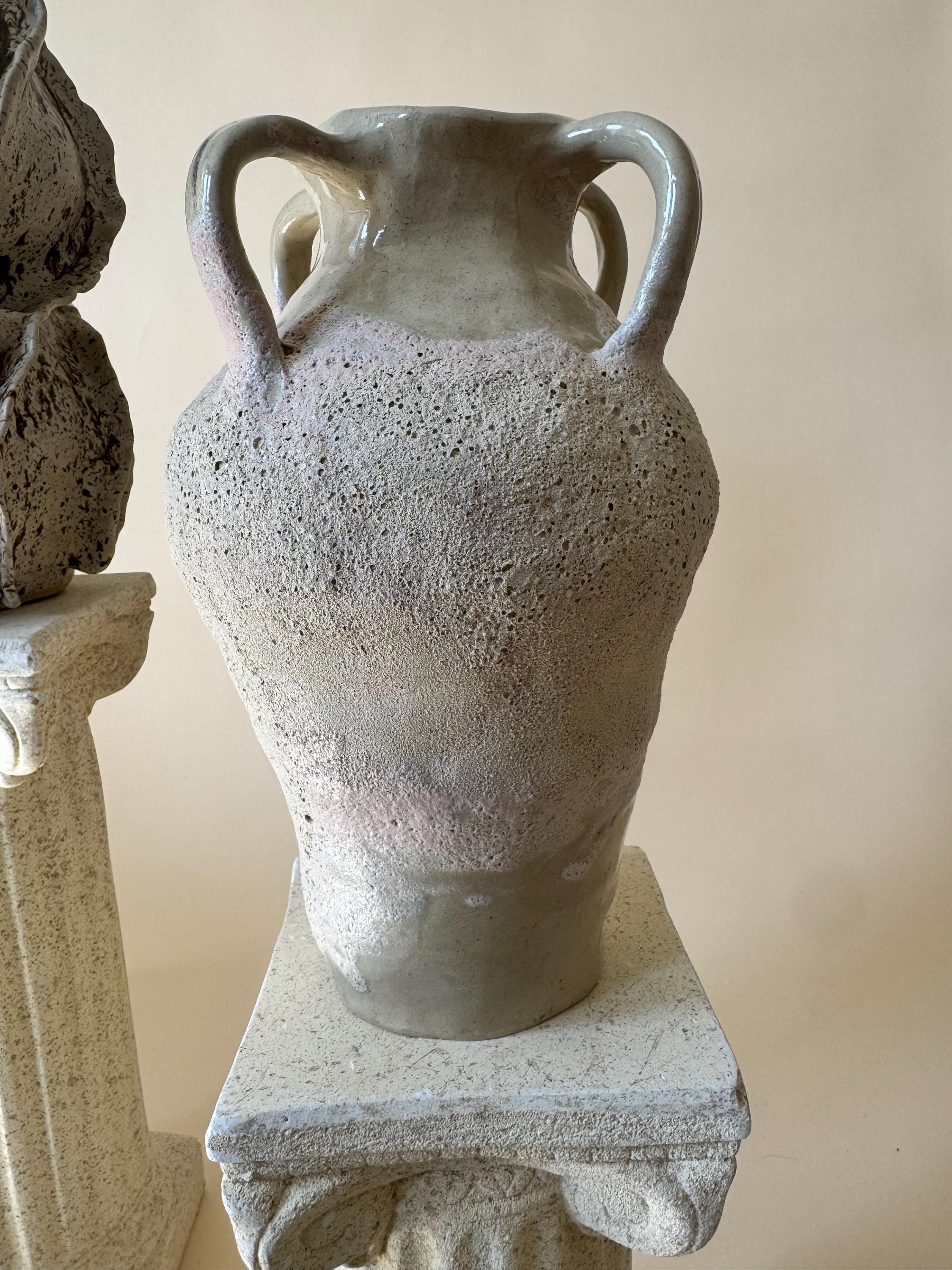 Handmade Ceramic Sculptural Vase: Organic Stoneware Vessel. Four Handles