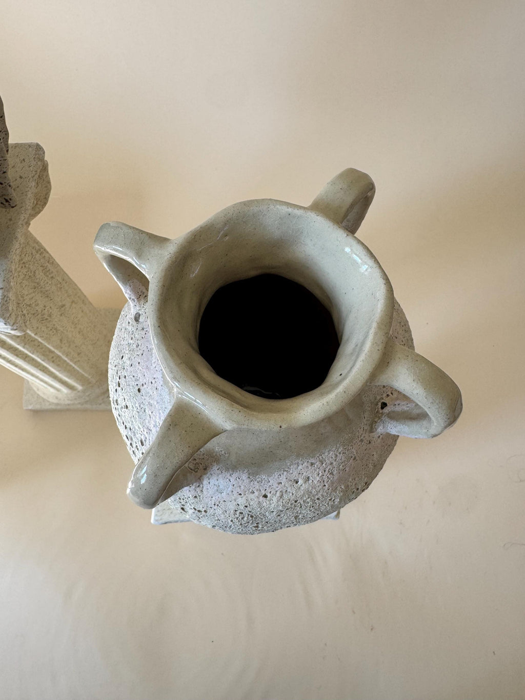Handmade Ceramic Sculptural Vase: Organic Stoneware Vessel. Four Handles