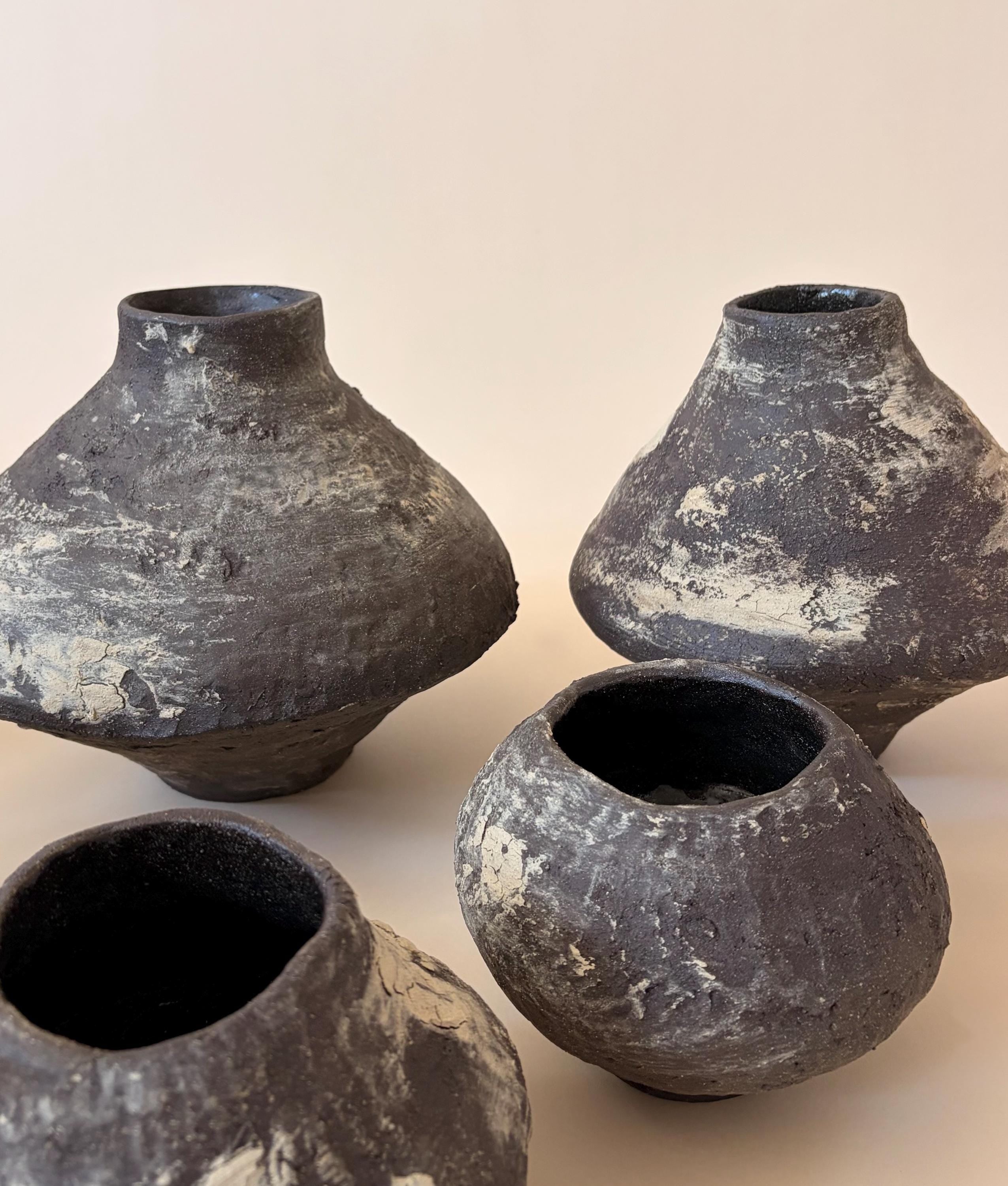 Handcrafted Black Ceramic Vase: Modern Organic Decor, Rustic Stoneware