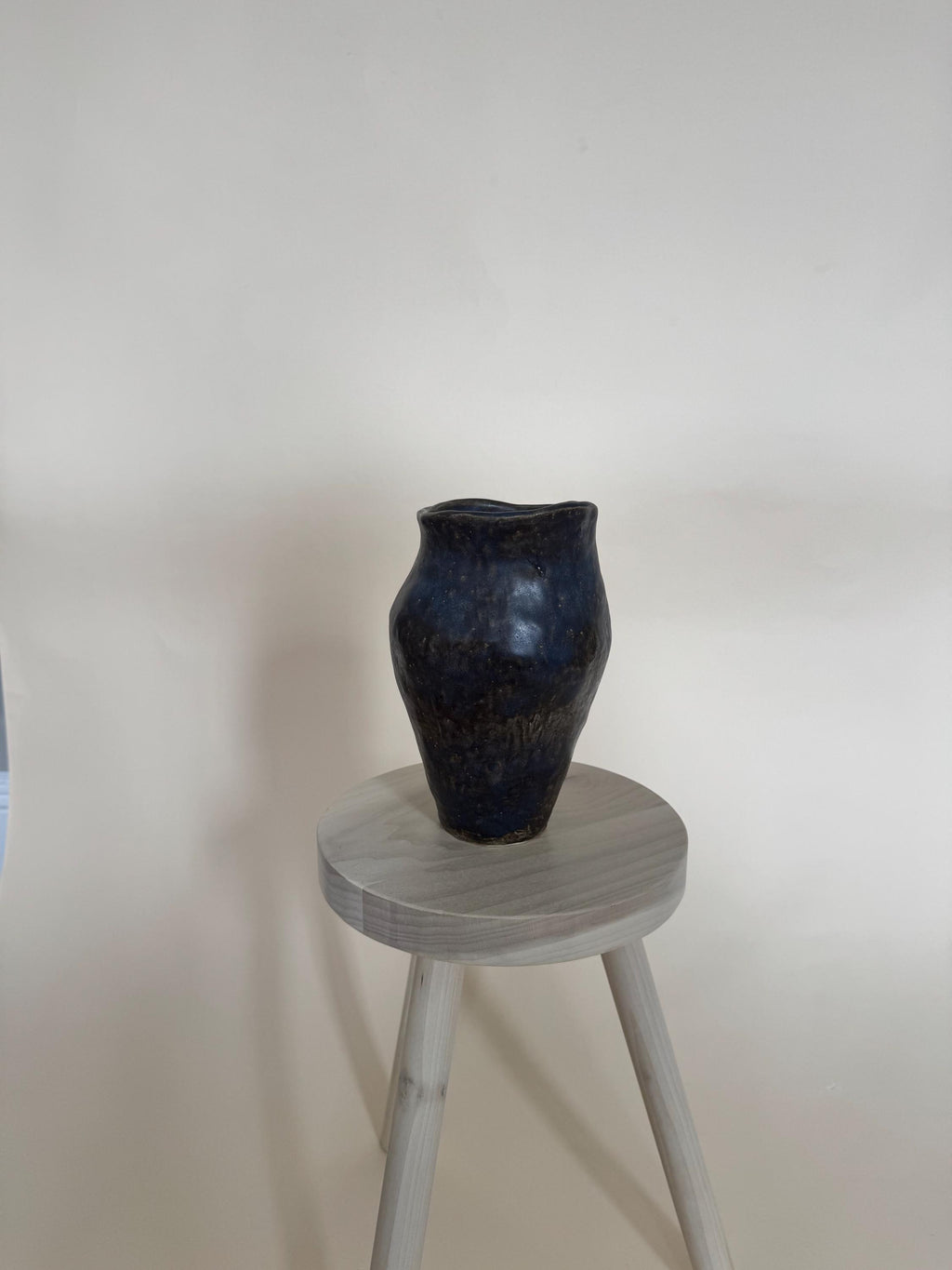 Handmade Ceramic Sculptural Vase: Organic Blue Stoneware Vessel