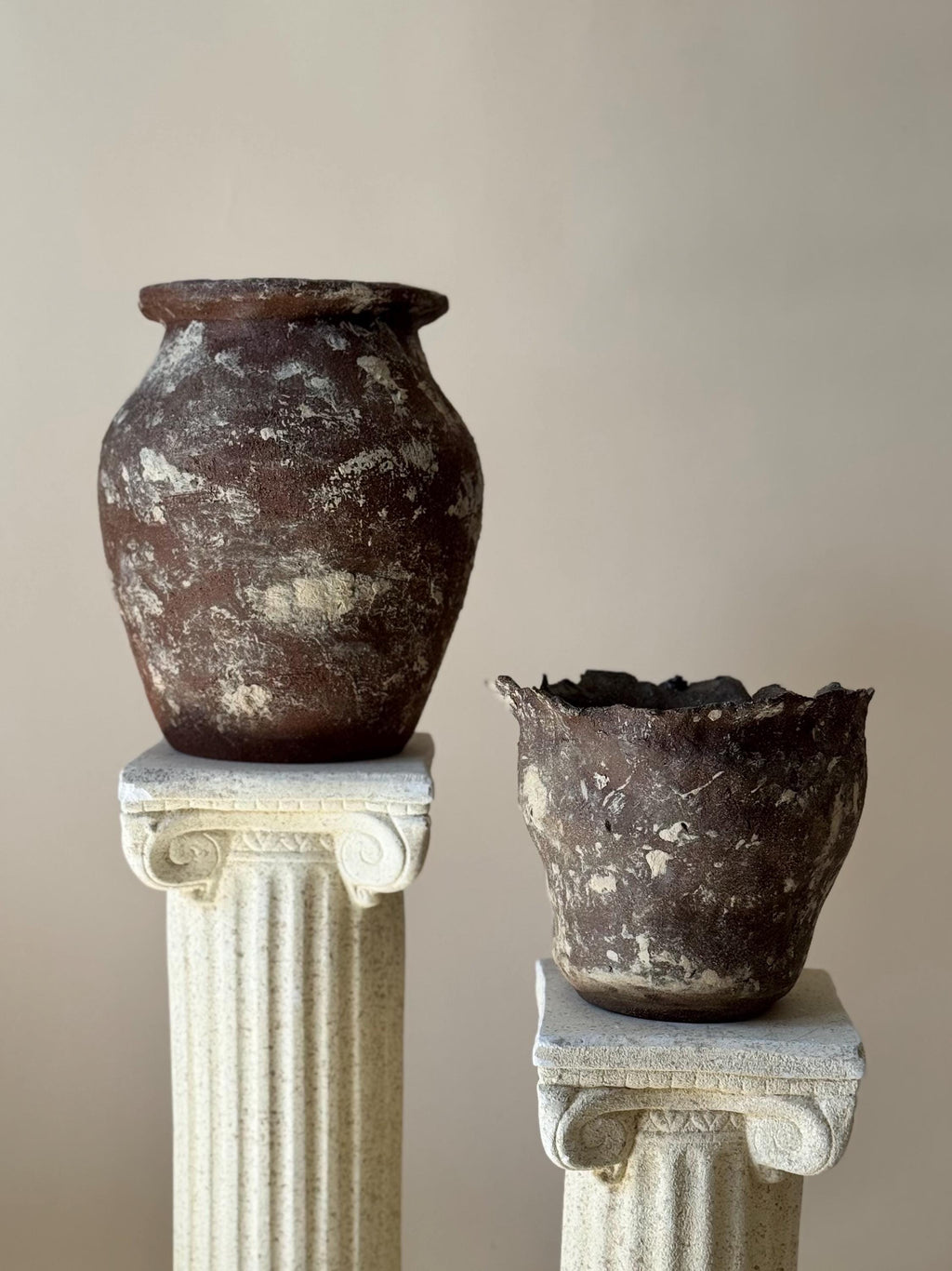 Handmade Ceramic Sculptural Vase: Natural Red Stoneware Vessel skewed organic shape
