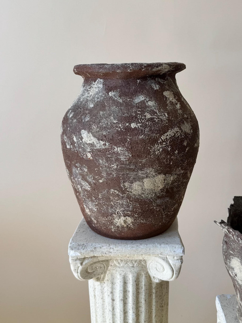 Handmade Ceramic Sculptural Vase: Natural Red Stoneware Vessel skewed organic shape