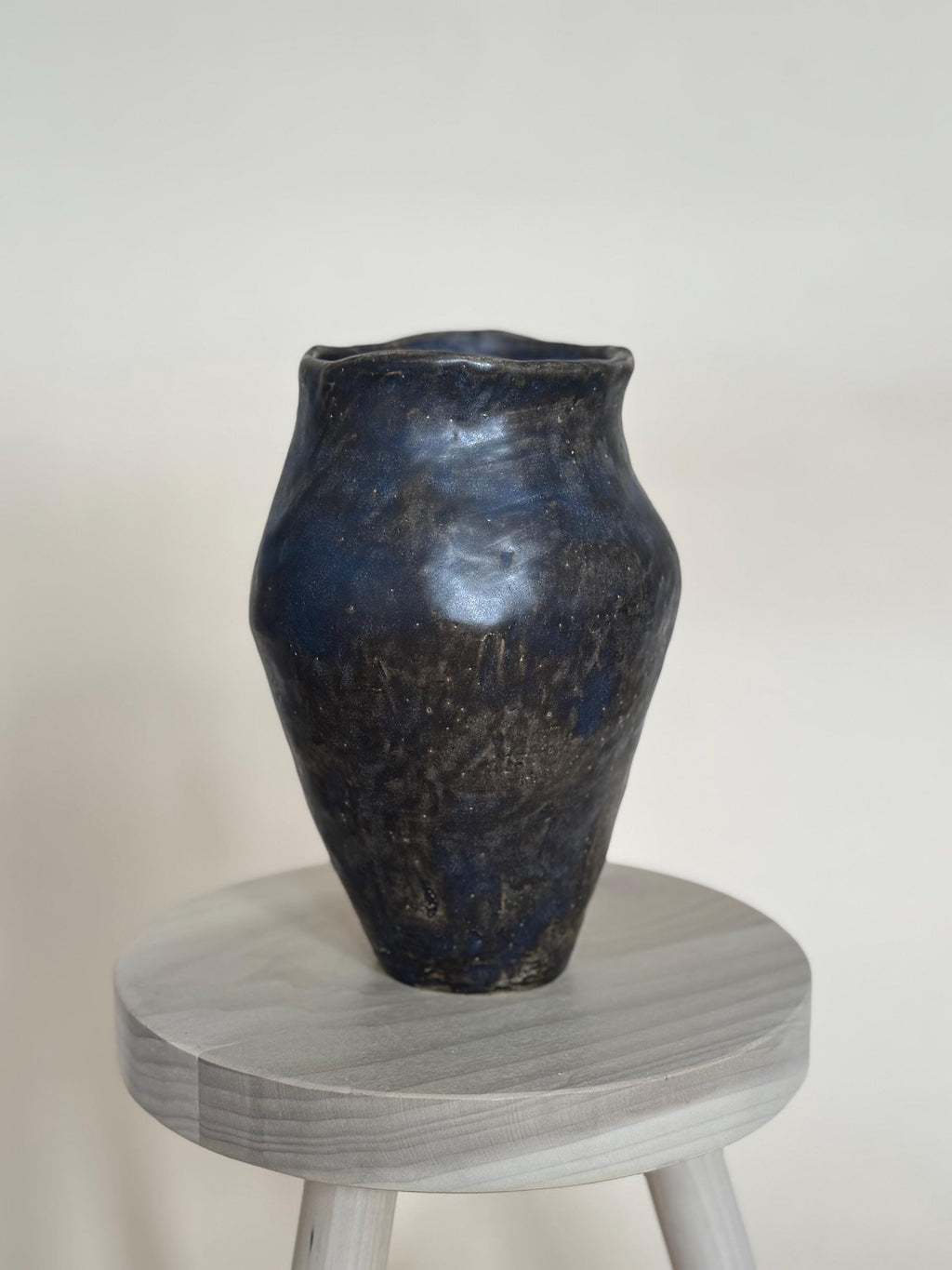 Handmade Ceramic Sculptural Vase: Organic Blue Stoneware Vessel
