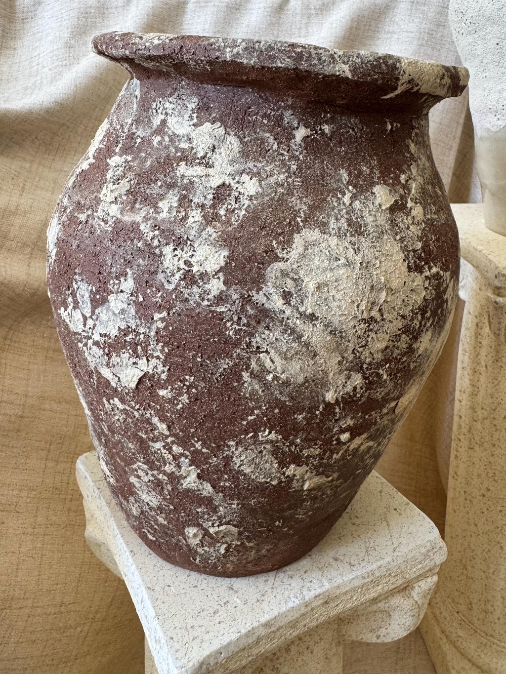 Handmade Ceramic Sculptural Vase: Natural Red Stoneware Vessel skewed organic shape