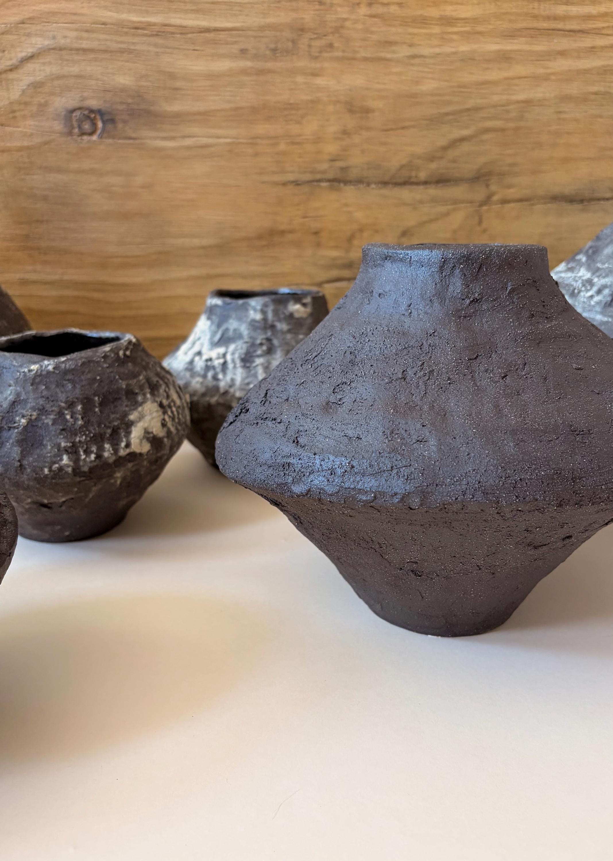 Handcrafted Black Ceramic Vase: Modern Organic Decor, Rustic Stoneware