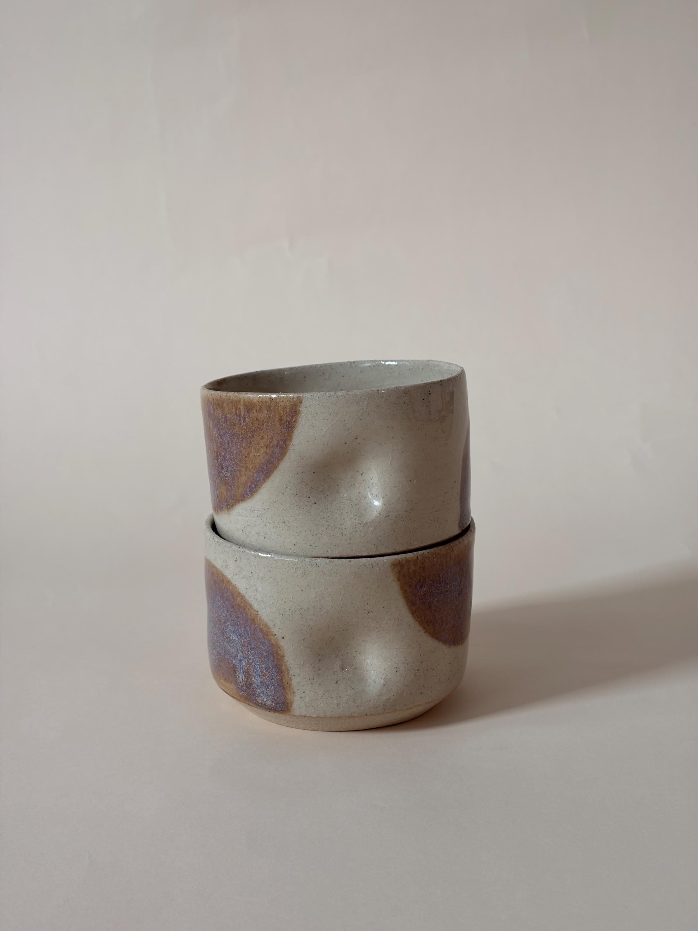 Stackable Handmade Pinched Ceramic Coffee Mug, Cream with Bold Abstract Detail