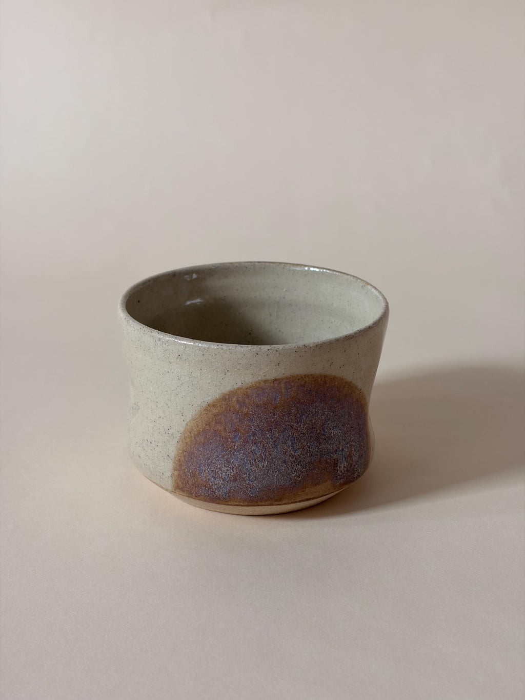 Stackable Handmade Pinched Ceramic Coffee Mug, Cream with Bold Abstract Detail