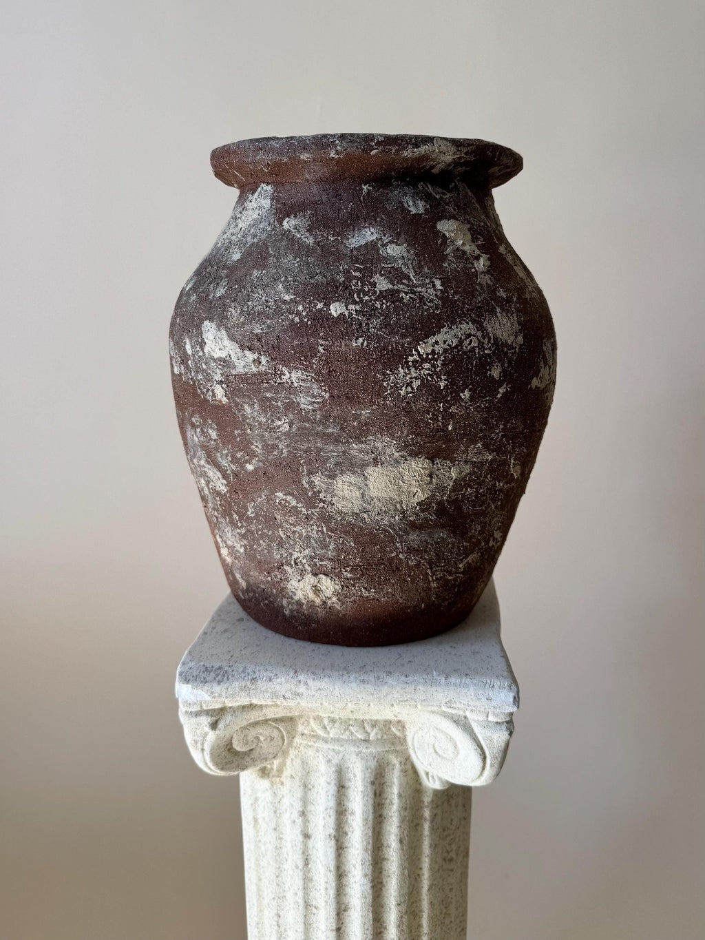 Handmade Ceramic Sculptural Vase: Natural Red Stoneware Vessel skewed organic shape