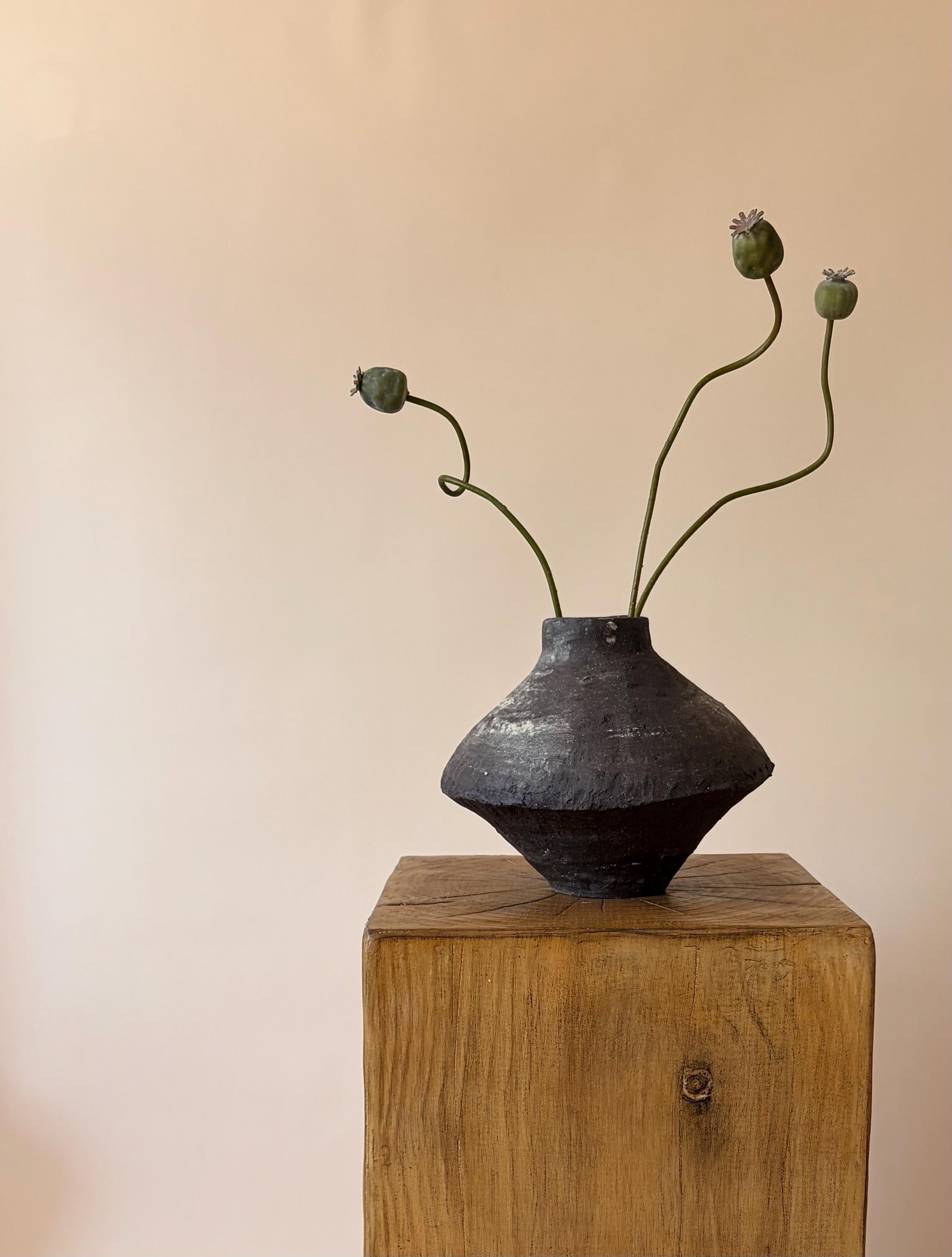 Handcrafted Black Ceramic Vase: Modern Organic Decor, Rustic Stoneware