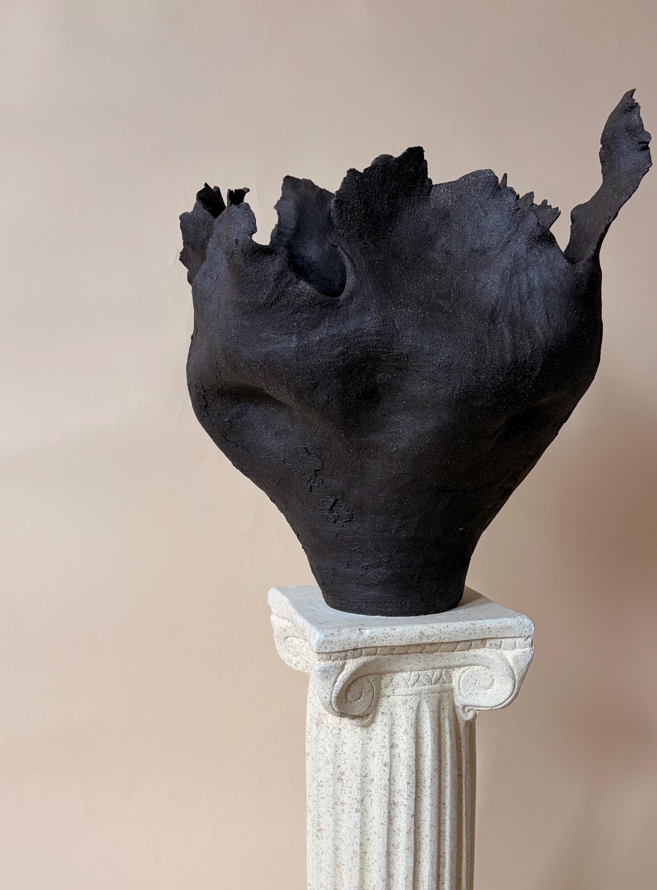 Handcrafted Black Ceramic Vase: Modern Organic Decor, Rustic Stoneware