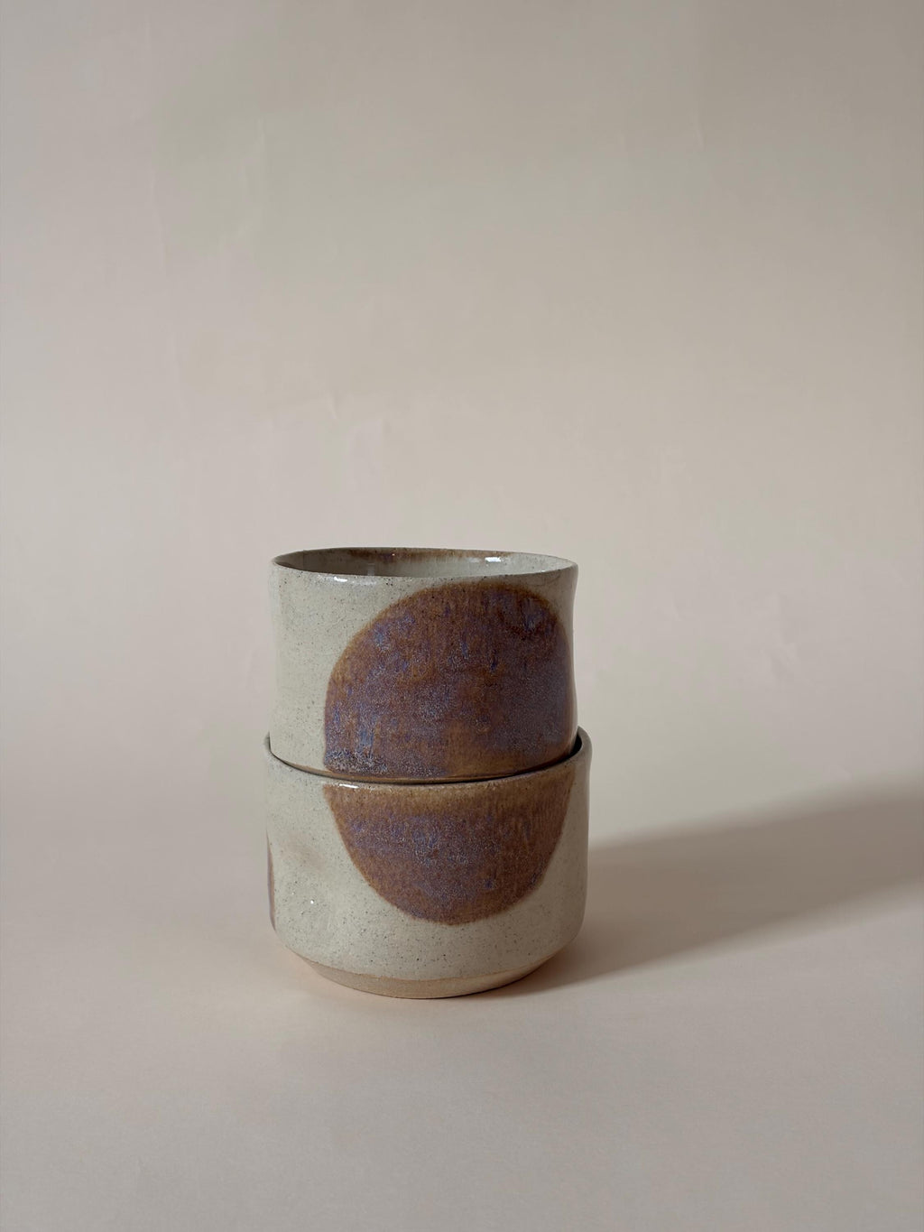 Stackable Handmade Pinched Ceramic Coffee Mug, Cream with Bold Abstract Detail