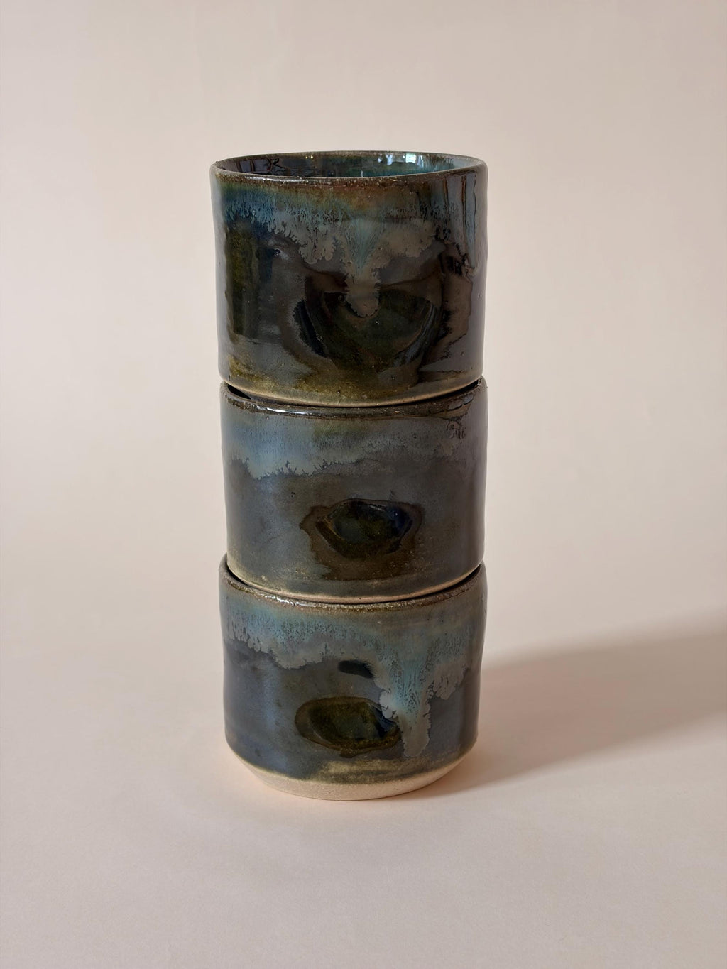 Stackable Handmade Pinched Small Ceramic Cappuccino Mug, Emerald