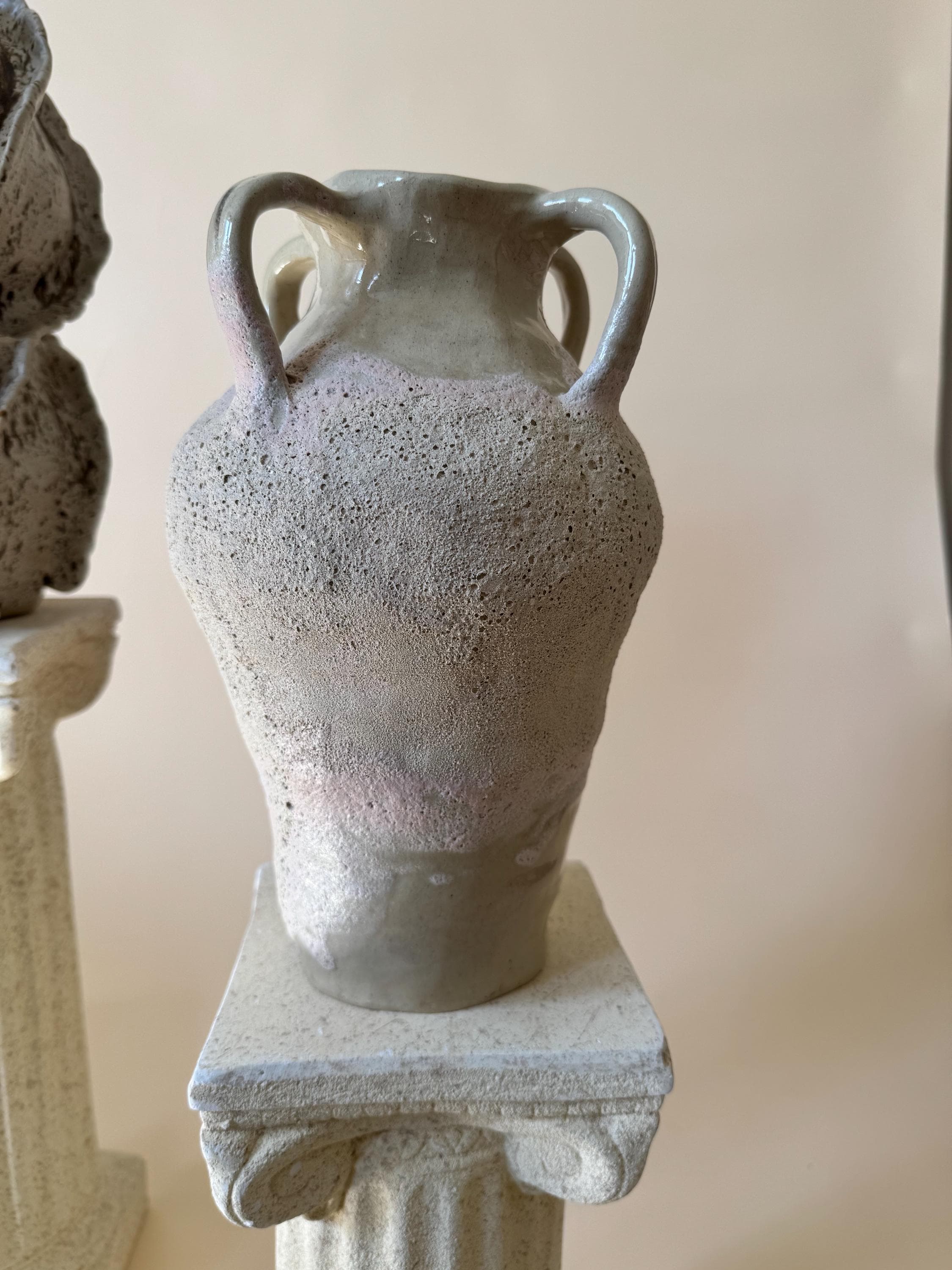 Handmade Ceramic Sculptural Vase: Organic Stoneware Vessel. Four Handles