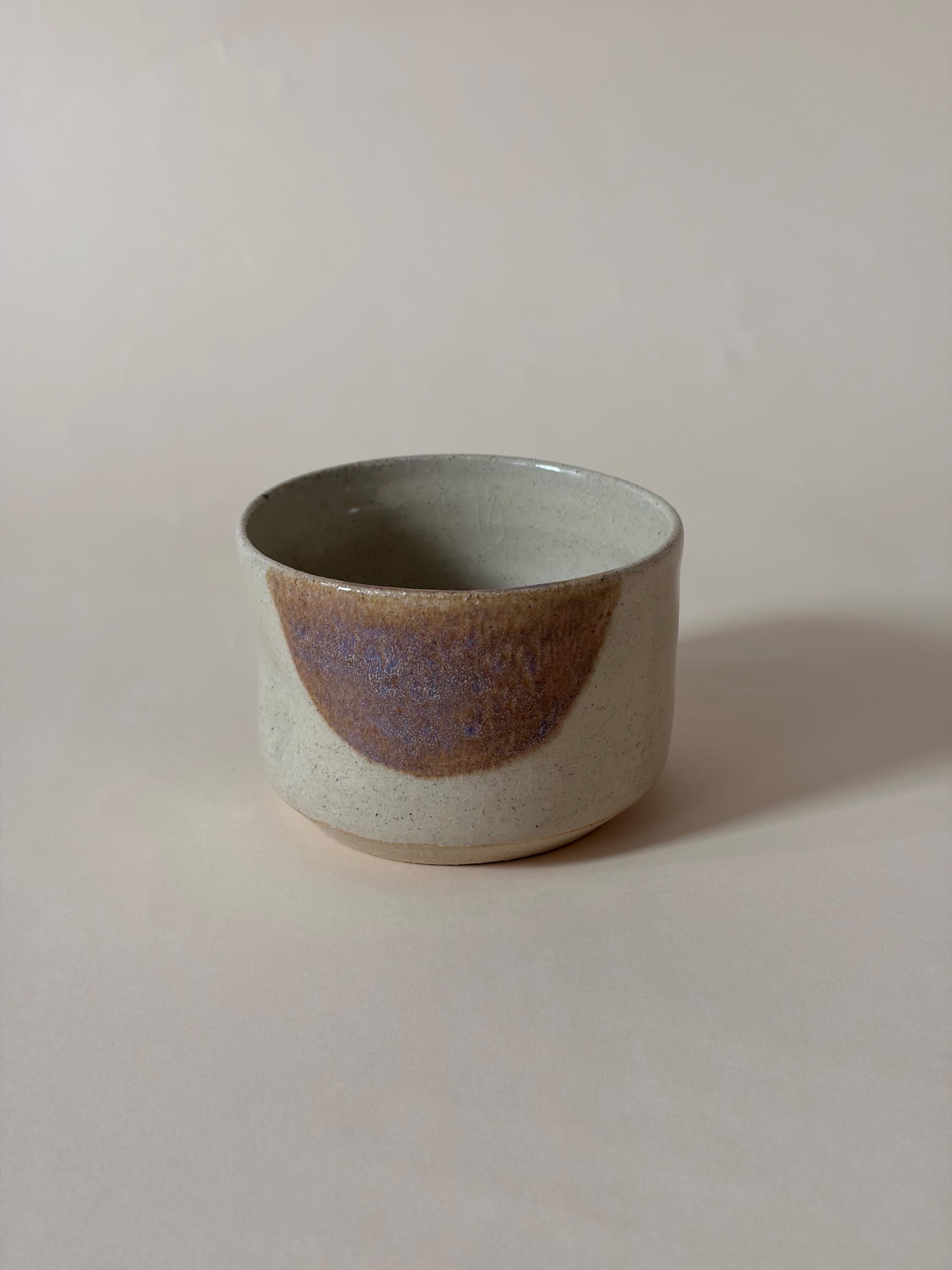Stackable Handmade Pinched Ceramic Coffee Mug, Cream with Bold Abstract Detail